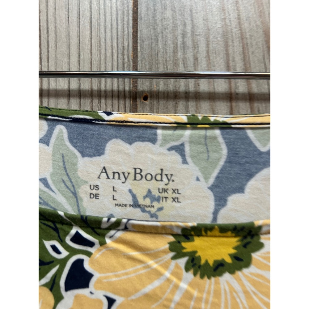 AnyBody Womens Floral Square Neck Smocked Shoulder Top Navy Yellow Size L - Picture 4 of 6